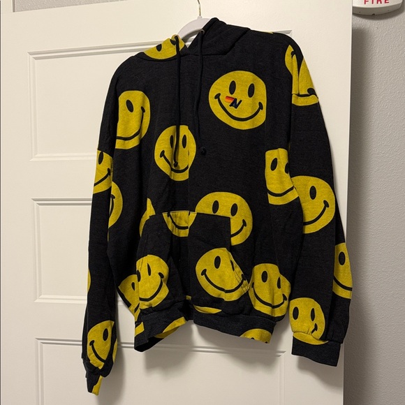 Aviator Nation Tops - Aviator Nation Black Hoodie with Yellow Smiley Face Print